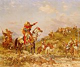 Warriors Canvas Paintings - Arab Warriors on Horseback